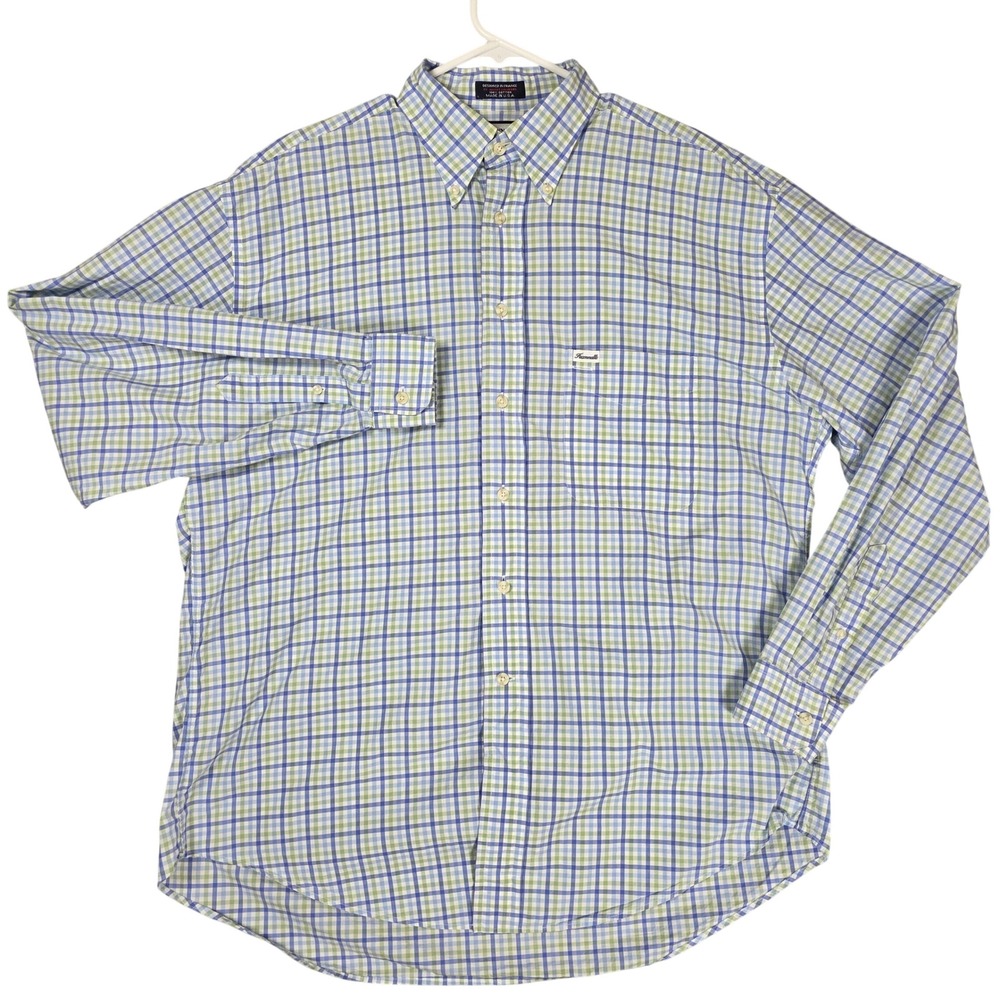 Façonnable Men's L Plaid Button Down Shirt Long Sleeve 100% Cotton